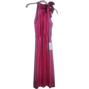 Maggy London fuschia velvet midi dress US size 4 cocktail halter bow red NWT